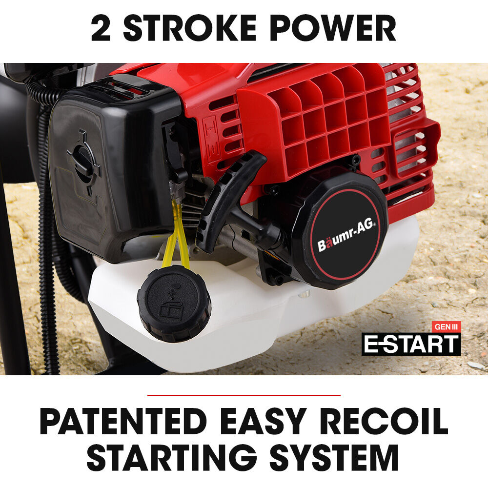 Petrol Post Hole Digger with Safety Brake, 1.5m+2m Auger Bits, Anti-Vibration Handle