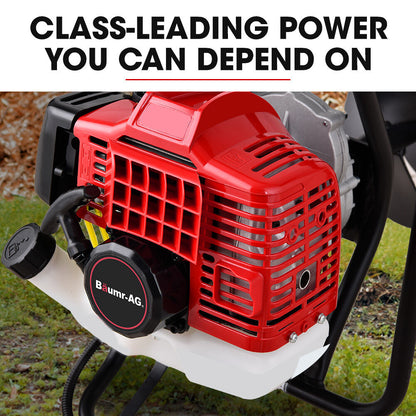 Petrol Post Hole Digger with Safety Brake, 1.5m+2m Auger Bits, Anti-Vibration Handle