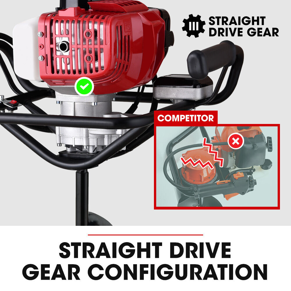 Petrol Post Hole Digger with Safety Brake, 1.5m+2m Auger Bits, Anti-Vibration Handle