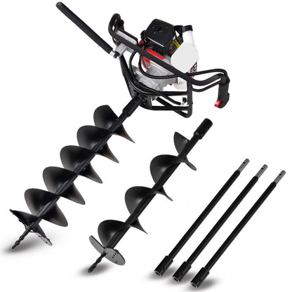 Petrol Post Hole Digger with Safety Brake, 1.5m+2m Auger Bits, Anti-Vibration Handle