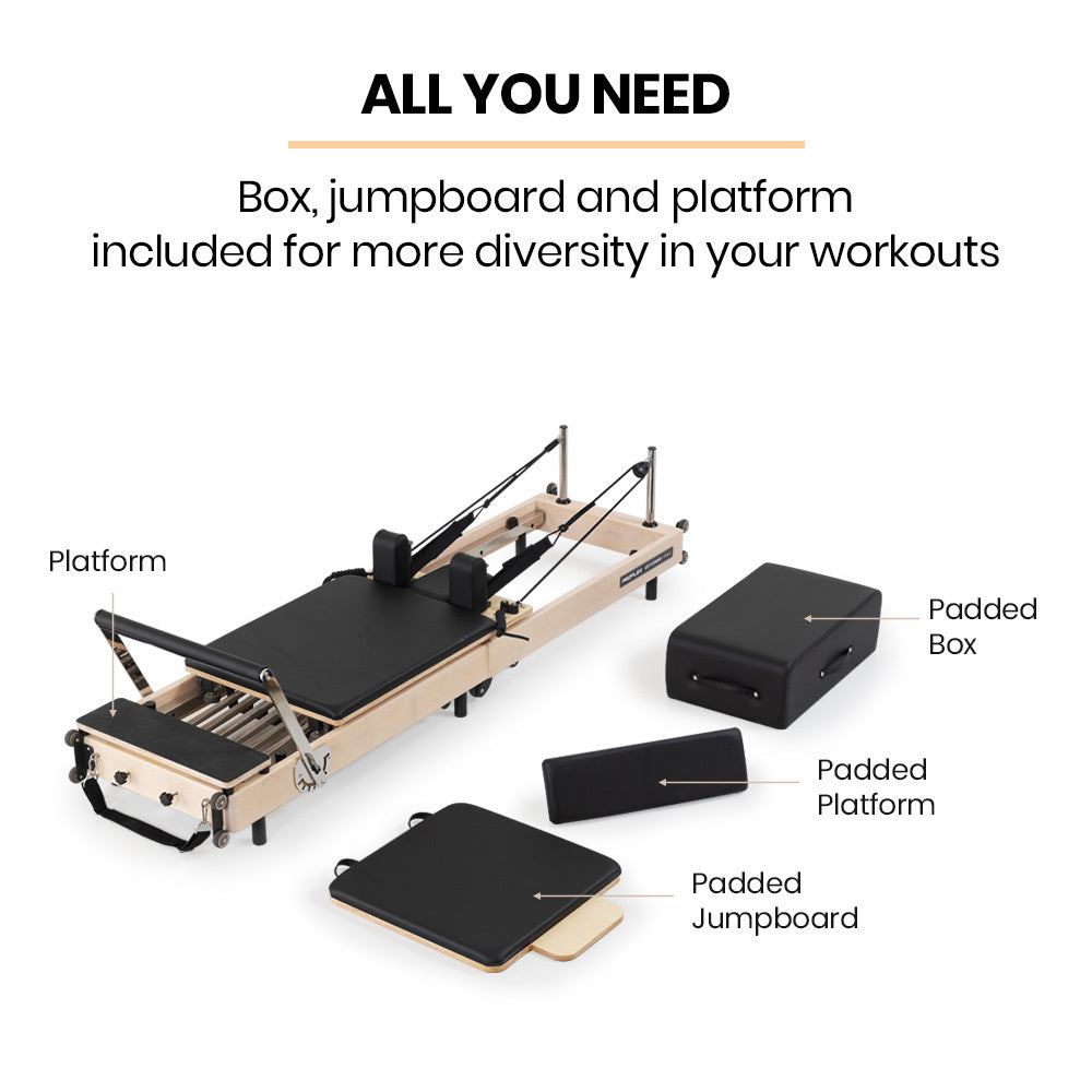 Wooden Pilates Reformer Machine with Folding Design and Adjustable Features