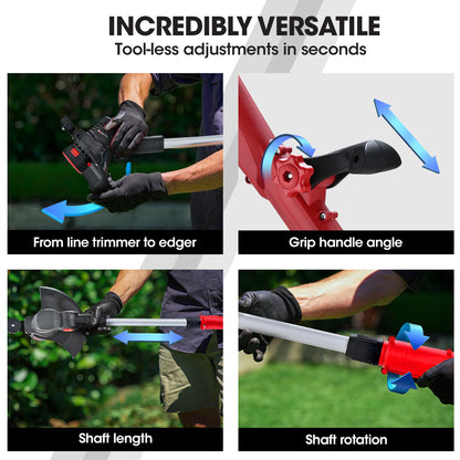 Cordless 2-in-1 Line Trimmer & Edger, 20V Battery, 3 Angle Settings