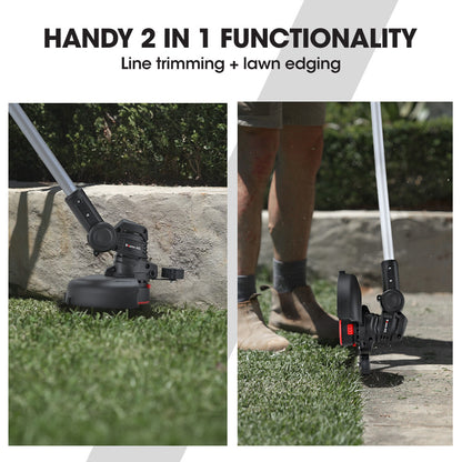 20V Cordless 2-in-1 Line Trimmer & Lawn Edger with Adjustable Head and Guide Wheel