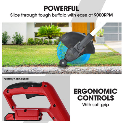 20V Cordless 2-in-1 Line Trimmer & Lawn Edger with Adjustable Head and Guide Wheel