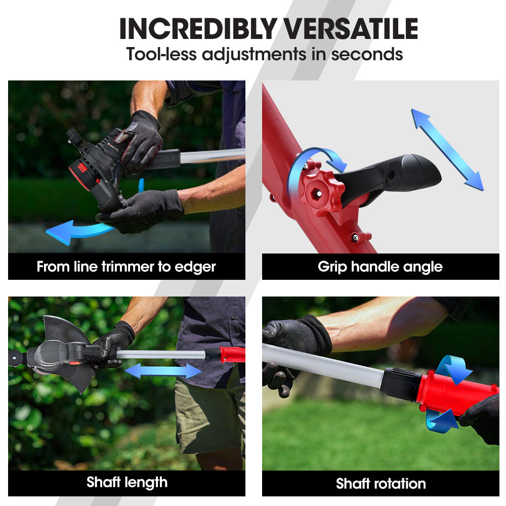 20V Cordless 2-in-1 Line Trimmer & Lawn Edger with Adjustable Head and Guide Wheel