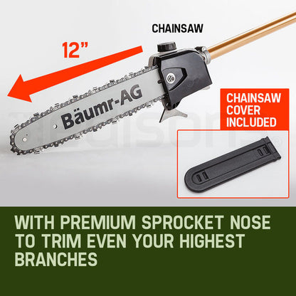 65cc Multi-Tool: 0.3m Chainsaw & Hedge Trimmer Attachments, 3m Reach