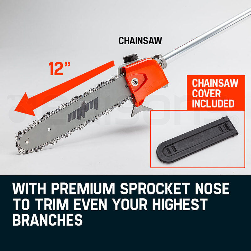 62cc Multi-Tool with Chainsaw & Hedge Trimmer – 3m Reach, 2.8kg