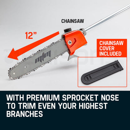 62cc Multi-Tool with Chainsaw & Hedge Trimmer – 3m Reach, 2.8kg