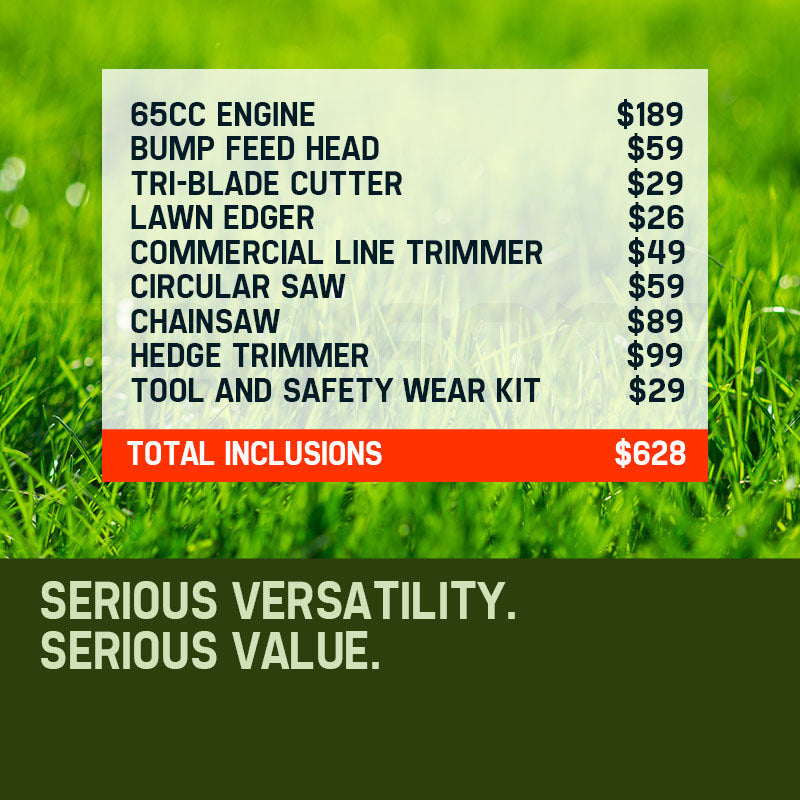 65cc Multi-Tool with 7 Attachments and 3m Reach - Ultimate Gardening Machine