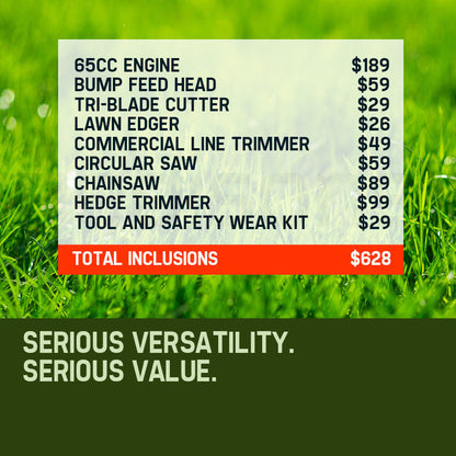 65cc Multi-Tool with 7 Attachments and 3m Reach - Ultimate Gardening Machine