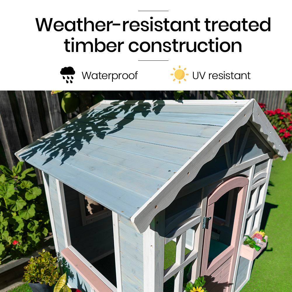 DIY Timber Cottage Playhouse for Kids - Weather-Resistant with Planter Boxes