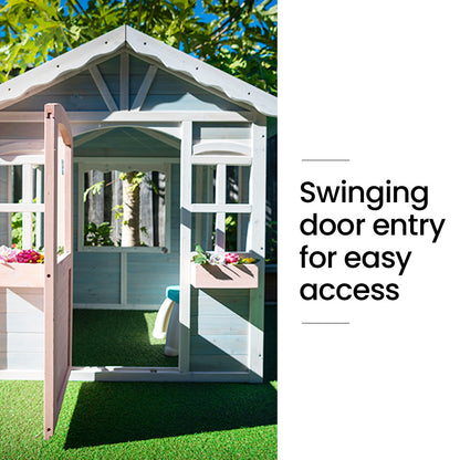DIY Timber Cottage Playhouse for Kids - Weather-Resistant with Planter Boxes