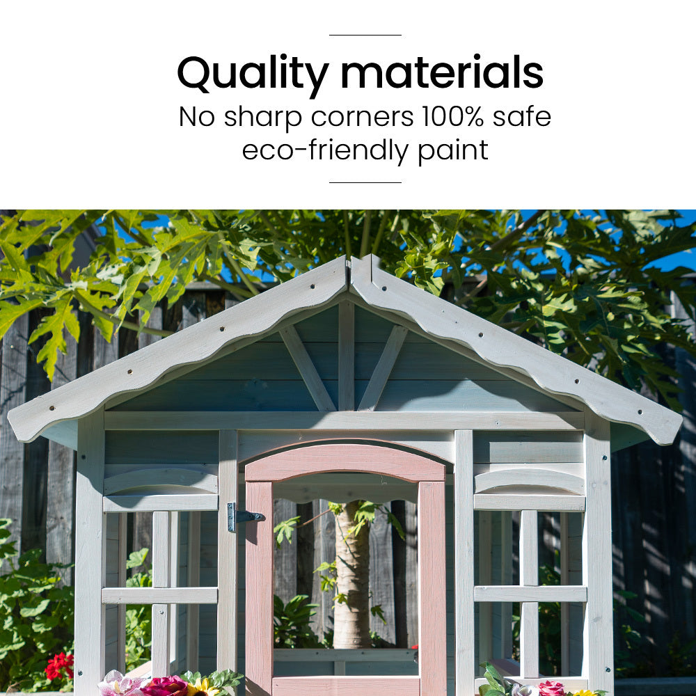 DIY Timber Cottage Playhouse for Kids - Weather-Resistant with Planter Boxes