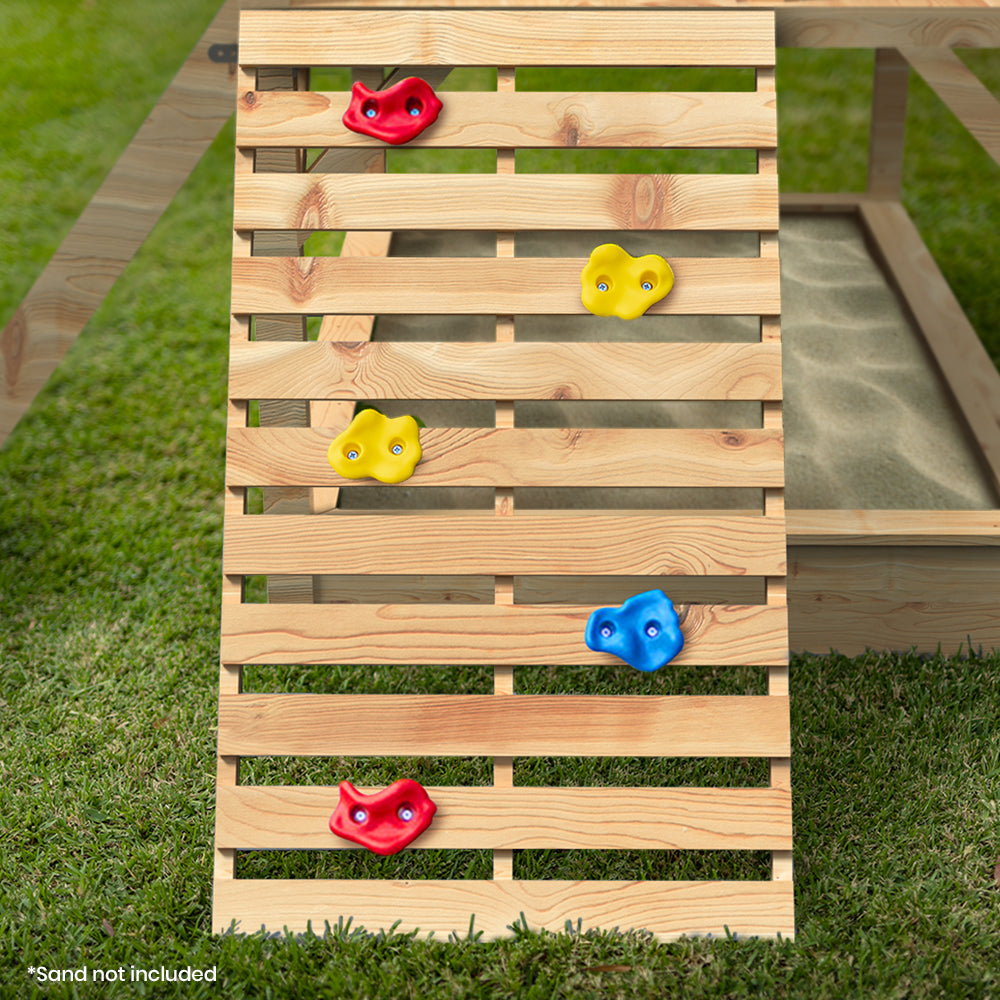 Wooden Tower Cubby House with Slide, Sandpit, Climbing Wall & Games