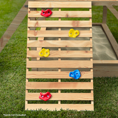 Wooden Tower Cubby House with Slide, Sandpit, Climbing Wall & Games