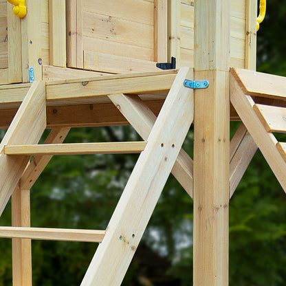Wooden Tower Cubby House with Slide, Sandpit, Climbing Wall & Games