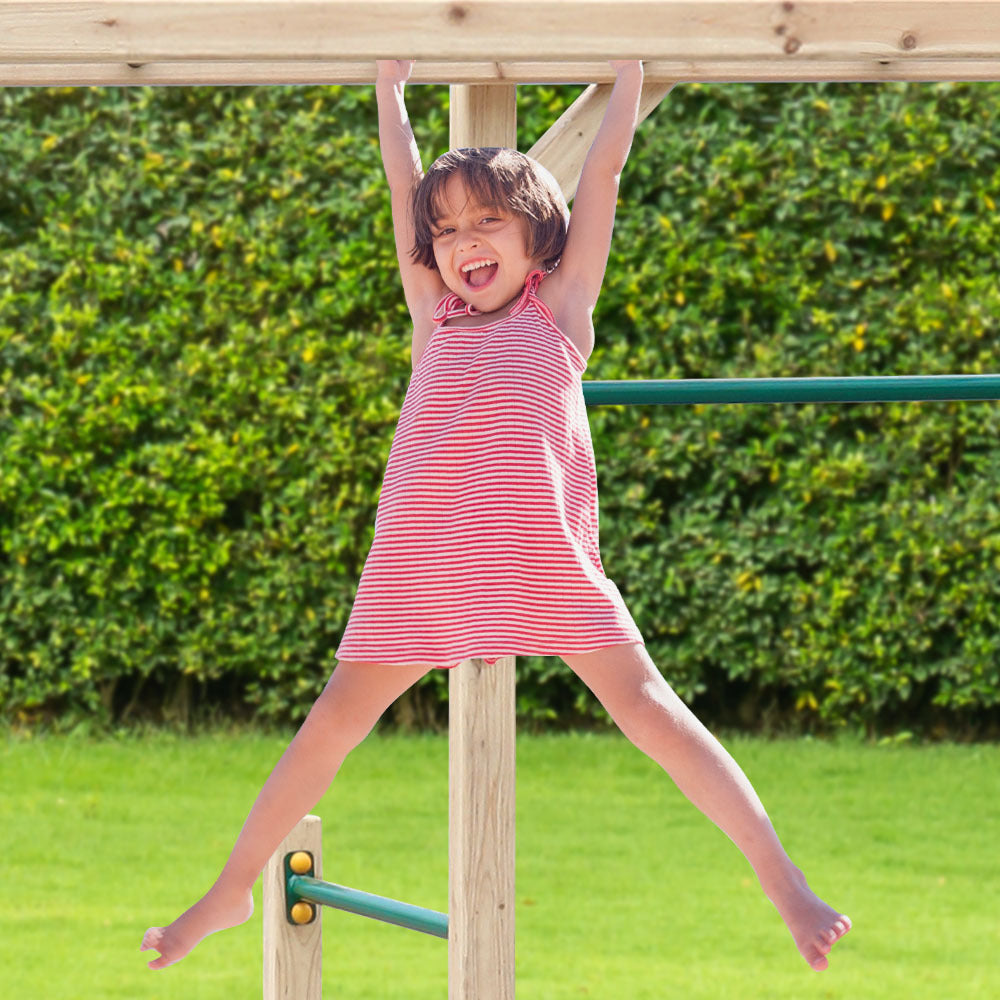 Wooden Climbing Frame Set with Rope Ladder and Disc Swing - Outdoor Playset