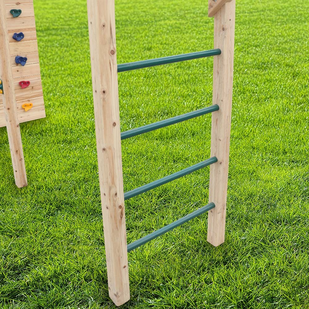 Wooden Climbing Frame Set with Rope Ladder and Disc Swing - Outdoor Playset