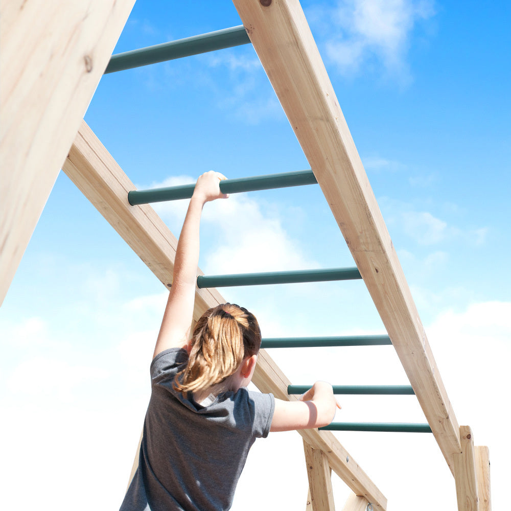 Wooden Climbing Frame Set with Rope Ladder and Disc Swing - Outdoor Playset