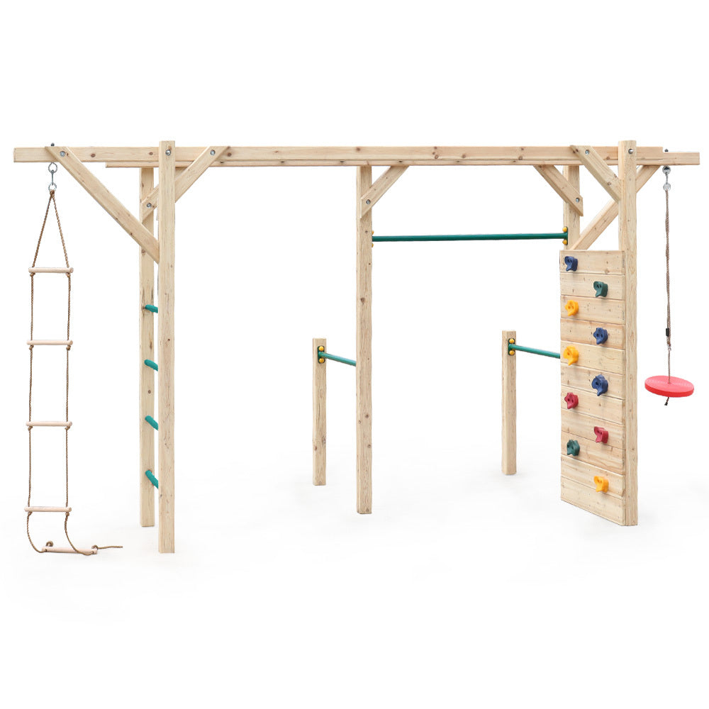 Wooden Climbing Frame Set with Rope Ladder and Disc Swing - Outdoor Playset