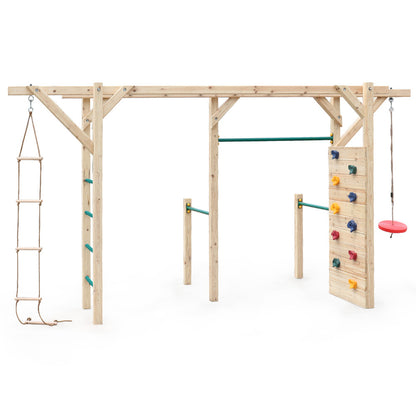 Wooden Climbing Frame Set with Rope Ladder and Disc Swing - Outdoor Playset