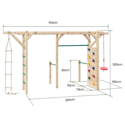 Wooden Climbing Frame Set with Rope Ladder and Disc Swing - Outdoor Playset