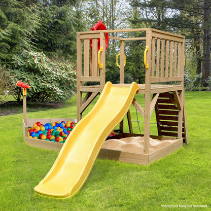Wooden Boat Play Tower with Slide, Climbing Wall & Sandpit - 2.44m High