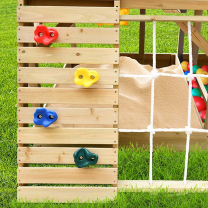 Wooden Boat Play Tower with Slide, Climbing Wall & Sandpit - 2.44m High