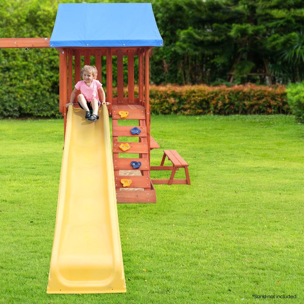 Outdoor Play Set with Slide, Swings, Climbing Wall & Sandpit - 2.5m Design