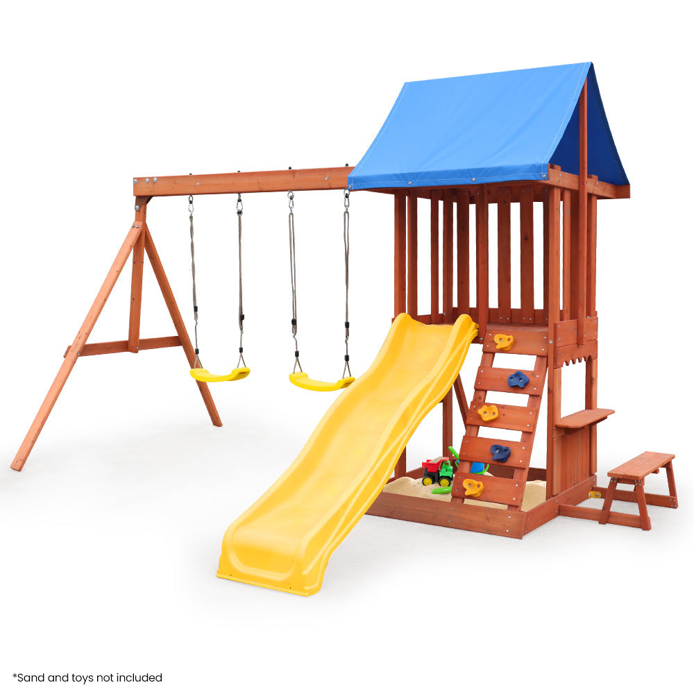 Outdoor Play Set with Slide, Swings, Climbing Wall & Sandpit - 2.5m Design