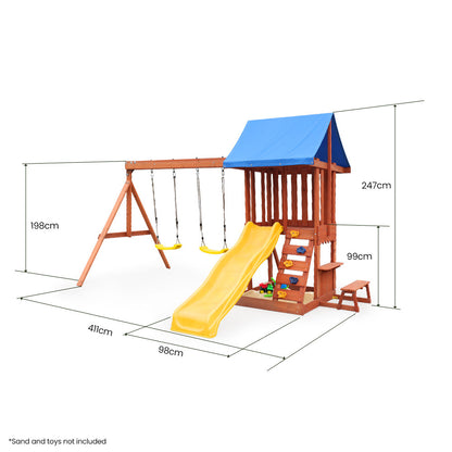 Outdoor Play Set with Slide, Swings, Climbing Wall & Sandpit - 2.5m Design