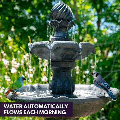 3-Tier Solar Water Fountain Bird Bath with 5m Panel Cable - Dark Grey