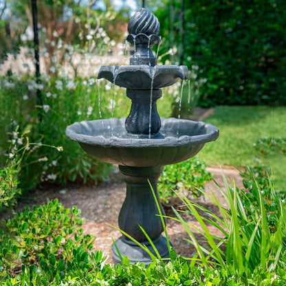 3-Tier Solar Water Fountain Bird Bath with 5m Panel Cable - Dark Grey