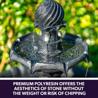 3-Tier Solar Water Fountain Bird Bath with 5m Panel Cable - Dark Grey