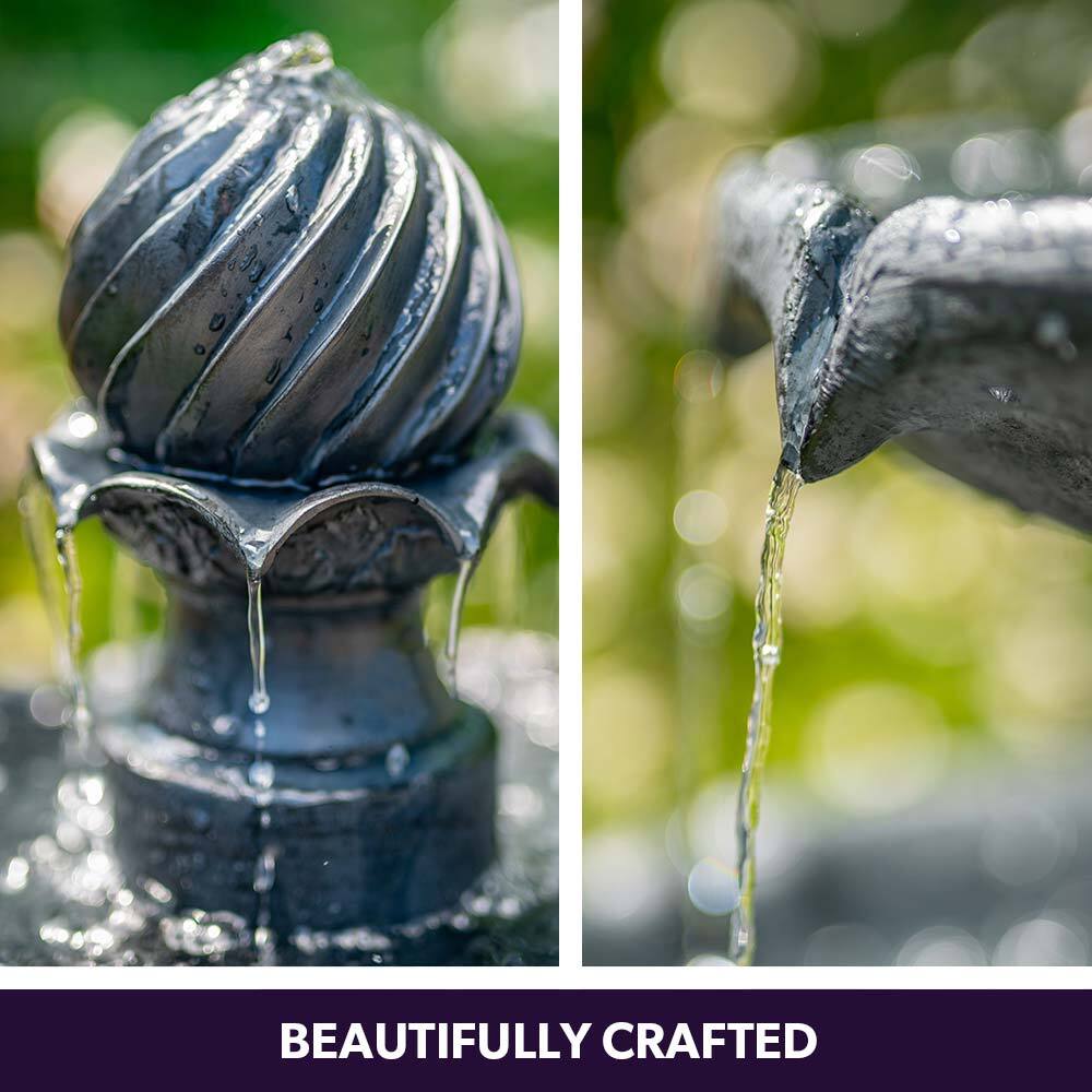 3-Tier Solar Water Fountain Bird Bath with 5m Panel Cable - Dark Grey