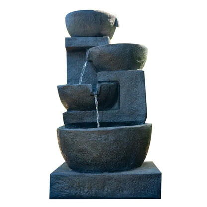 4 Bowl Outdoor Solar Water Feature with LED Lights - Charcoal, 5m Solar Panel