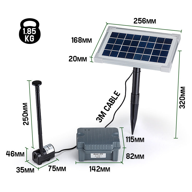 25W Solar Fountain Pump Kit with Battery, 3m Cable, and 4m Lift Height