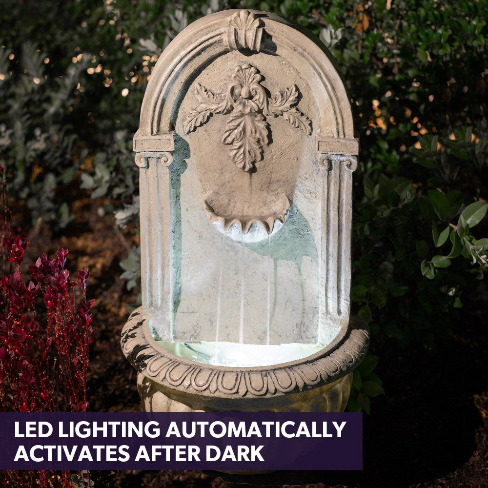 Classic Solar Water Fountain with LED Lights, Wall Mount or Freestanding, 5m Cable