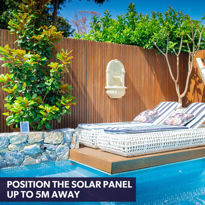 Classic Solar Water Fountain with LED Lights, Wall Mount or Freestanding, 5m Cable