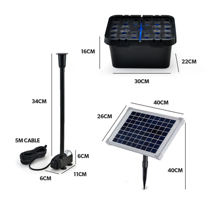 Solar Water Fountain Pump Kit with Eco Filter and Adjustable Height