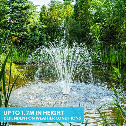 Solar-Powered Pond Fountain Kit with Eco Filter, 1.7m Height, 20W Pump