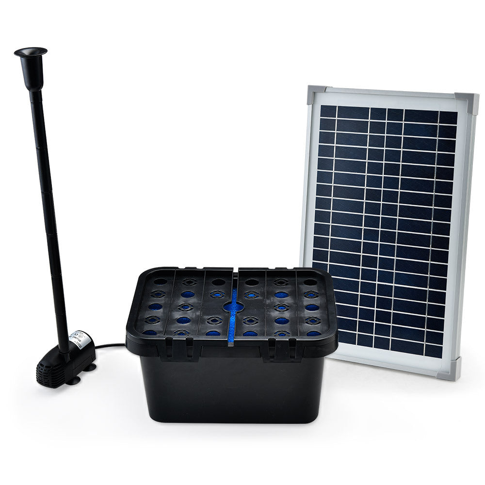 Solar-Powered Pond Fountain Kit with Eco Filter, 1.7m Height, 20W Pump