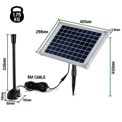 50W Solar Fountain Pump Kit with 5m Cable and Adjustable Height