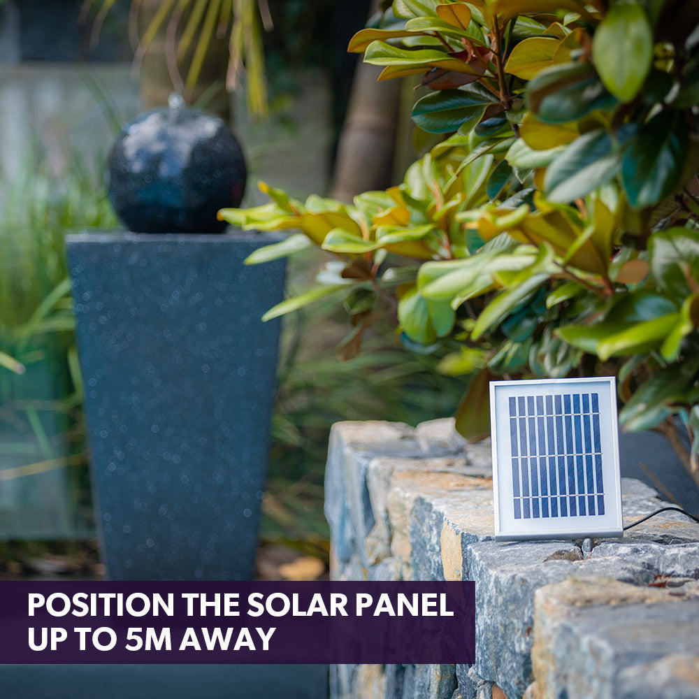 Contemporary Solar Water Fountain with LED Lights - Dark Grey, 5m Range