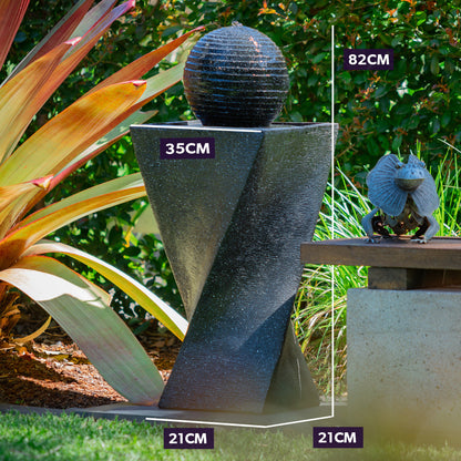 Contemporary Solar Water Feature with LED Lights & 5m Panel Cable, Black