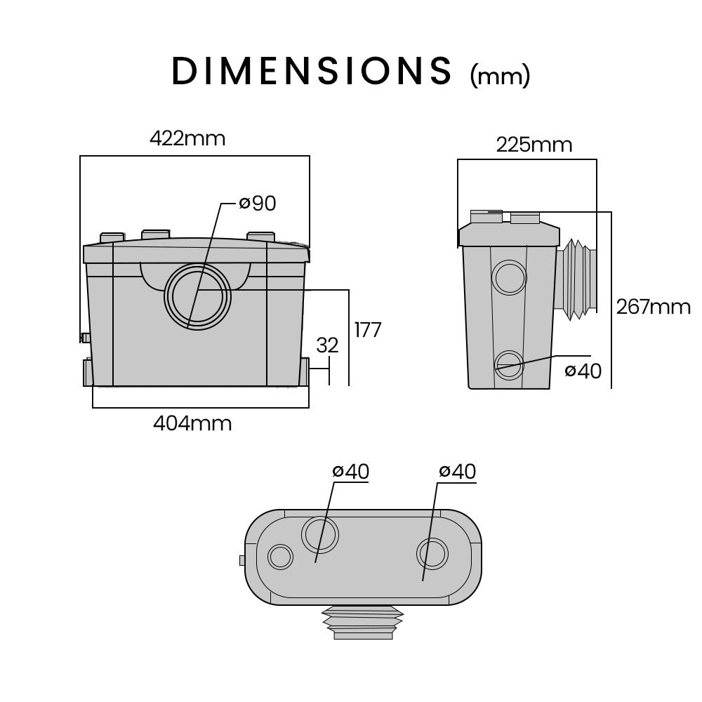 Macerator Pump with 4 Inlets for Toilet, Shower, Sink, and Washing Machine