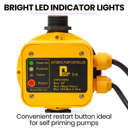 Automatic Water Pump Controller with LED Indicator and Pressure Gauge, 25mm Inlet/Outlet