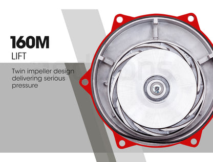 Petrol High-Pressure Water Pump 235cc 160m Head, 3 Outlets, 2-Hour Runtime