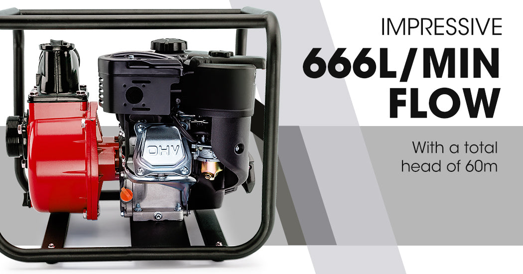 8HP 0.08m High Flow Petrol Water Pump - 40,000L/hr, 60m Head, 3-Hour Run Time