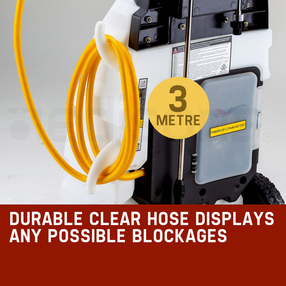 30L Garden Trolley Sprayer with 3m Hose and 18V Battery, 10kg, 0.2m Wheels
